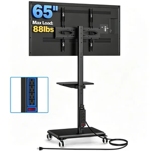 Rfiver Rolling TV Stand on Wheels for 32-65 Inch TVs with Power Outlet | Swivel Mobile TV Cart with Shelf, Height Adjustable, Hold up to 88 lbs, Max VESA 400x400mm, Ideal for Bedroom & Living Room Rfiver Rolling TV Stand on Wheels for 32-65 Inch TVs with Power Outlet | Swivel Mobile TV Cart with Shelf, Height Adjustable, Hold up to 88 lbs, Max VESA 400x400mm, Ideal for Bedroom & Living Room