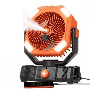 USONE Misting Fan, 5-in-1 Portable Tent Fan, [16-65Hrs] 20000mAh Rechargeable Camping Fan, 2 Spray Modes, 300mL Tank, LED Light & Hook, Remote & Timer, Outdoor Fan for Patio, Beach,Orange
