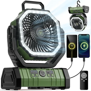 VOSFEEL Camping Fan - 20000mAh Battery Powered Fan Rechargeable with LED Lantern - Portable Outdoor Tent Fans with Hanging Hook 4 Speeds Wind Remote Control, Green VOSFEEL Camping Fan - 20000mAh Battery Powered Fan Rechargeable with LED Lantern - Portable Outdoor Tent Fans with Hanging Hook 4 Speeds Wind Remote Control, Green
