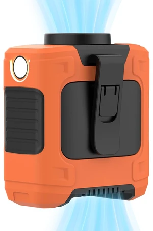 LOUISWARE Portable Waist Fan 10000mAh Rechargeable Waist Clip Fan 18000RPM With Max 12H Working Time 3-speed adjustment with LED flashlight Portable Fan for Outdoor Jobsite and etc(Orange)