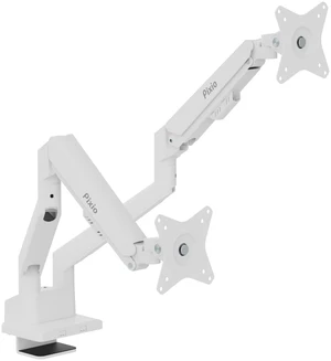 Pixio PS1D Wave White Dual Monitor Arm Stand Desk Mount - Fits up to 32 inches Monitors and up to 19.8lbs. VESA Compatibility and Integrated Cable Management