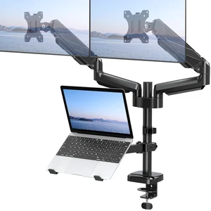 MOUNT PRO Dual Monitor and Laptop Mount for Max 27" Monitors & 17" Laptop | 3-in-1 Adjustable Laptop and Monitor Desk Mount Holds up to 19.8lbs, VESA 75x75mm/100x100mm, Egonomic Setup for Home Office