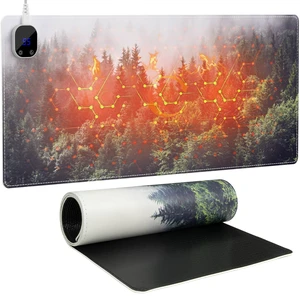iCasso Forest Heated Mousepad, 35.4"x15.7" Mouse Pad for Workspace | Dreamy Electric Hand Warmer Warm Mousepad for Classroom, Heated Desk Pad 4 Heating Levels for Gaming Office Workspace