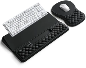 Ergonomic Keyboard Stand with Wrist Rest & Massage Mouse Pad Set | Dual-Angle Keyboard Riser with Memory Foam Wrist Support, Non-Slip PU Base, Pain Relief for Office, Gaming & Home