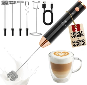 Zulay Kitchen Rechargeable Milk Frother Handheld - Frother Wand, Drink Mixer, Electric Whisk Frother, for Cappuccinos, Matcha & Protein Powder - Lux 4 Whisk 2 Speed Waterproof 2000mAh Black Copper Zulay Kitchen Rechargeable Milk Frother Handheld - Frother Wand, Drink Mixer, Electric Whisk Frother, for Cappuccinos, Matcha & Protein Powder - Lux 4 Whisk 2 Speed Waterproof 2000mAh Black Copper