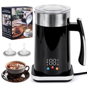 KissDate Electric Milk Frother LCD Touch Screen 350ml 6-in-1 Hot & Cold | Adjustable Temp 0-70°C, 2 Whisks, Cold Foam Maker, Milk Foamer for Latte, Cappuccino, Hot Chocolate, Yogurt, Fast Frothing