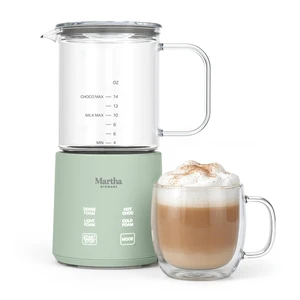 Stewart 10oz Milk Frother & Steamer, 4 Presets, 300ml Glass Pitcher | Light, Dense, Cold Foam & Hot Chocolate, Ready in 90 Seconds, Cordless Pouring, Runs Quiet, Almond, Soy & Oat Milk, Honeydew