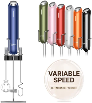 InstaWhisk Upgraded Milk Frother with Variable Speed - Rechargeable Handheld Coffee Frother Wand with Detachable Whisks, Electric Drink Mixer for Latte, Cappuccino, Almond Milk, Protein, Navy Blue