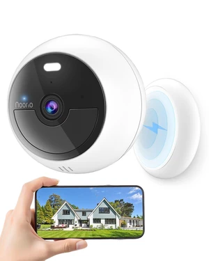 Noorio Magnetic Security Camera, 2.4GHz WiFi, 2K 5MP & 16GB | Built-In Storage, Battery Powered, Spotlight Color Night Vision, Smart Motion Detection, Two-Way Audio, Alexa Compatible Noorio Magnetic Security Camera, 2.4GHz WiFi, 2K 5MP & 16GB | Built-In Storage, Battery Powered, Spotlight Color Night Vision, Smart Motion Detection, Two-Way Audio, Alexa Compatible