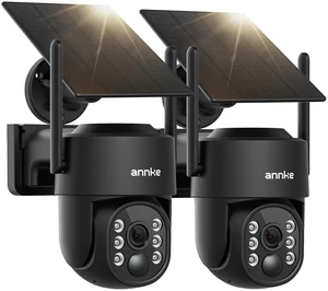 ANNKE 4MP Solar Security Cameras Wireless Outdoor, 2 Pack, Pan Tilt, Black | 360°Viewing, 2.5K Color Night Vision, Two Way Audio, 2.4&5GHz, SD/Cloud Storage, Ideal for Front and Back Areas