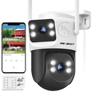 GENBOLT Dual Lens 4G LTE Security Camera Outdoor No WiFi with Sim Card | Cellular CCTV Camera Wired, 360° PTZ, 24/7 Recording, Auto Tracking, Human Detection, DC&PoE, Color Night Vision, 2-Way Audio GENBOLT Dual Lens 4G LTE Security Camera Outdoor No WiFi with Sim Card | Cellular CCTV Camera Wired, 360° PTZ, 24/7 Recording, Auto Tracking, Human Detection, DC&PoE, Color Night Vision, 2-Way Audio
