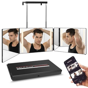 Self-Cut System 3 Way Mirror with LED Lights 14 L x 1 W - Black | 360-Degree Portable Trifold Mirror for Men & Women, Impact-Resistant Glass Fold Flat Design, Retractable Hooks Fits Door Self-Cut System 3 Way Mirror with LED Lights 14 L x 1 W - Black | 360-Degree Portable Trifold Mirror for Men & Women, Impact-Resistant Glass Fold Flat Design, Retractable Hooks Fits Door