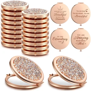 Roowest 16 Pack Metal Rhinestone Compact Mirror Bulk for Women | Inspirational Rose Gold Magnifying Pocket Mirrors for Purses Christmas Wedding Bridal Shower Favors