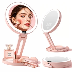 Lighted Travel makeup Mirror,20X/1X Magnification Foldable Vanity Mirror | Double Sided Touch Mirror with 3 Color Lights, Adjustable Brightness Beauty Mirror,Tabletop Hanging Compact,Travel,Ideal Gift Lighted Travel makeup Mirror,20X/1X Magnification Foldable Vanity Mirror | Double Sided Touch Mirror with 3 Color Lights, Adjustable Brightness Beauty Mirror,Tabletop Hanging Compact,Travel,Ideal Gift