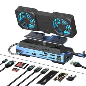 USB C  Docking Station for ROG Ally X, Legion Go, Switch, Steam Deck | Gaming Handheld Stand with M.2 NVMe SSD Slot, 4K@60Hz HDMI,100W PD,Dual Cooling Fans, Gigabit Ethernet, 4 USB, SD/TF Cardread
