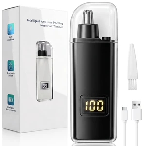 Portable Nose Hair Trimmer for Men Women, Ear and Nose Hair Trimmer Clipper | Waterproof Dual Edge Blades Nasal Trimmers with LED Display, USB-C Rechargeable Facial Hairs Remover, Mini Size