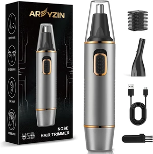 AREYZIN Nose Hair Trimmer for Men,Rechargeable Ear and Nose Trimmer,2 in 1 Painless Professional Eyebrow & Facial Hair Trimmer with IPX7 Waterproof Dual Edge Blades,Wet/Dry Use(Grey)