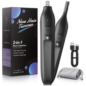 Nose Hair Trimmer for Men and Women: 2-in-1 Electric Nose & Ear Trimmer with Eyebrow Trimmer, Type-C Rechargeable, Gentle Precision Blades, IPX6 Waterproof for Nose, Ears, Eyebrows & Facial Hair