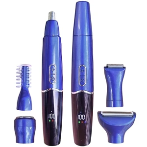 RFSCDI 5-in-1 Rechargeable Nose & Ear Hair Trimmer - IPX7 Waterproof Dual Edge Grooming Kit for Men & Women, Perfect for Hair Removal of Nose, Eyebrows, Body, Facial Hair, Sapphire Blue