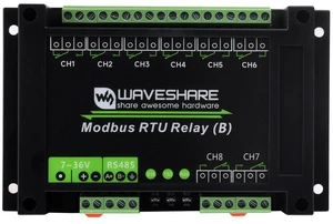 Waveshare Industrial Modbus RTU 8-Ch Relay Module (B) with RS485 Interface, Multi Isolation Protection Circuits, 7~36V Power Supply Waveshare Industrial Modbus RTU 8-Ch Relay Module (B) with RS485 Interface, Multi Isolation Protection Circuits, 7~36V Power Supply