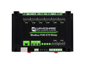 Waveshare 8-Ch Ethernet Relay Module, Modbus RTU/Modbus TCP Protocol, PoE Port Communication, with Various Isolation and Protection Circuits, Industrial Grade Rail-Mount Case Waveshare 8-Ch Ethernet Relay Module, Modbus RTU/Modbus TCP Protocol, PoE Port Communication, with Various Isolation and Protection Circuits, Industrial Grade Rail-Mount Case