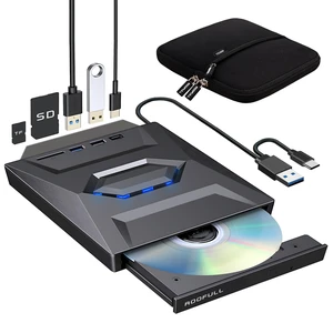 ROOFULL External CD DVD Drive with USB 3.0/Type-C Hub, SD Reader & Case | Portable CD/DVD ROM +/-RW Drive Burner Player Writer for Laptop Desktop PC Windows 11/10/7, Mac, Linux ROOFULL External CD DVD Drive with USB 3.0/Type-C Hub, SD Reader & Case | Portable CD/DVD ROM +/-RW Drive Burner Player Writer for Laptop Desktop PC Windows 11/10/7, Mac, Linux