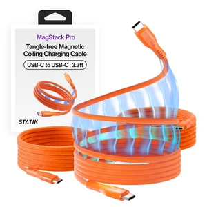 Statik MagStack Pro USB C to USB C Coiling Magnetic Charging Cable, 100W, Nylon Braided Tangle-Free Design, Magnetic Coiling, Data Transfer, Compatible with iPhone & Android, 3FT Orange, 3 Pack Statik MagStack Pro USB C to USB C Coiling Magnetic Charging Cable, 100W, Nylon Braided Tangle-Free Design, Magnetic Coiling, Data Transfer, Compatible with iPhone & Android, 3FT Orange, 3 Pack
