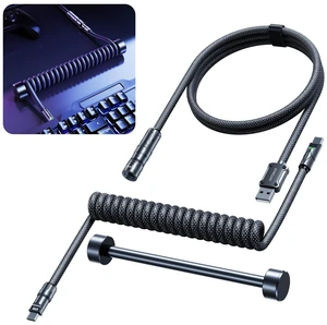 Weighted Coiled Keyboard Cable Type C Aviator 8K Magnetic, Black | Weighted Coiled Cable: Features metal weight bar, aviator plug, and ultra-fast 8K polling rate for magnetic gaming boards Weighted Coiled Keyboard Cable Type C Aviator 8K Magnetic, Black | Weighted Coiled Cable: Features metal weight bar, aviator plug, and ultra-fast 8K polling rate for magnetic gaming boards