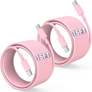 Long USB C to USB C Cable 15FT for iPhone 17 16 15 Pro Max,60W Fast Charging Type C to Type C Charger Cord for iPhone 17 16 15/16 15 Plus/17 Air/17 16 15 Pro, iPad Pro/Air,MacBook,Galaxy S25-Pink Long USB C to USB C Cable 15FT for iPhone 17 16 15 Pro Max,60W Fast Charging Type C to Type C Charger Cord for iPhone 17 16 15/16 15 Plus/17 Air/17 16 15 Pro, iPad Pro/Air,MacBook,Galaxy S25-Pink