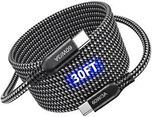 30 FT USB C to USB C Cable 60W, 480Mbps Data Transfer Type C Fast Charging Cord, Long Nylon Braided C to C Power Cable for iPhone 17 16 15, MacBook, iPad, Pixel, Samsung, Android 30 FT USB C to USB C Cable 60W, 480Mbps Data Transfer Type C Fast Charging Cord, Long Nylon Braided C to C Power Cable for iPhone 17 16 15, MacBook, iPad, Pixel, Samsung, Android