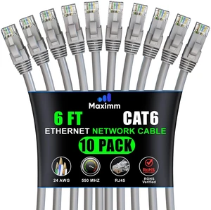 Cat6 Ethernet Cable 6 Ft, 10 Gbps 550 MHz, Gray, 10 Pack | Copper-Clad Aluminum deliver 10 Gbps up to 550 MHz Cat6 Ethernet Cable 6 Ft, 10 Gbps 550 MHz, Gray, 10 Pack | Copper-Clad Aluminum deliver 10 Gbps up to 550 MHz
