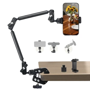 22" Magic Arm Clamp, Overhead Phone Mount Holder Stand, Flexible Desk Camera Mount, Articulating Friction Boom Arm with 1/4" 3/8" Threads for Phone, DSLR, Action Camera,Filming, Light, Webcam, Mic 22" Magic Arm Clamp, Overhead Phone Mount Holder Stand, Flexible Desk Camera Mount, Articulating Friction Boom Arm with 1/4" 3/8" Threads for Phone, DSLR, Action Camera,Filming, Light, Webcam, Mic