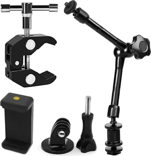 11" Articulating Magic Arm with 1/4" & 3/8" Threaded Super Clip | with Phone Clip/Tripod Mount Adapter for Various Action Camera /DSLR/Cell Phone /Vlogging and LCD Monitor/LED Lights Mount 11" Articulating Magic Arm with 1/4" & 3/8" Threaded Super Clip | with Phone Clip/Tripod Mount Adapter for Various Action Camera /DSLR/Cell Phone /Vlogging and LCD Monitor/LED Lights Mount