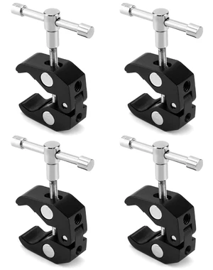 Super Clamp for Photography, 4 Pack, 1/4'' and 3/8'' Thread Clip for Camera Monitor, Light Stand, Rods, LED Lights Super Clamp for Photography, 4 Pack, 1/4'' and 3/8'' Thread Clip for Camera Monitor, Light Stand, Rods, LED Lights