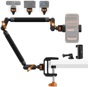 22" Magic Arm with Desk C-Clamp, Overhead Desk Camera Mount | Long Articulating Friction Boom Arm for Phone, Action Camera, LED Light, Microphone, MS39 22" Magic Arm with Desk C-Clamp, Overhead Desk Camera Mount | Long Articulating Friction Boom Arm for Phone, Action Camera, LED Light, Microphone, MS39