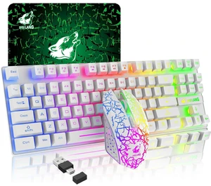 Wireless RGB Backlit Gaming Keyboard Mouse Combo,Rechargeable 3800mAh Battery, 87-Key Mechanical Feel Keyboard, Quiet Mouse and Mouse Pad for Gamers and Office Typists(White) Wireless RGB Backlit Gaming Keyboard Mouse Combo,Rechargeable 3800mAh Battery, 87-Key Mechanical Feel Keyboard, Quiet Mouse and Mouse Pad for Gamers and Office Typists(White)