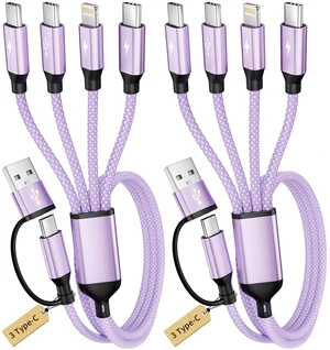4 in 2 Multi Charging Cable with 3 Type-C+ 1IP Ports, Purple USB C Splitter | 2Pack 5FT Charging Cords for Multiple Devices, Universal Travel Charger for iPhone17-12, Android Tablet More Carplay Cable 4 in 2 Multi Charging Cable with 3 Type-C+ 1IP Ports, Purple USB C Splitter | 2Pack 5FT Charging Cords for Multiple Devices, Universal Travel Charger for iPhone17-12, Android Tablet More Carplay Cable