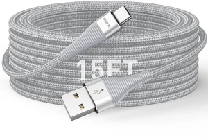 Extra Long USBC Cable 15FT, Type C Cable Fast Charging Cord USB C Charger | Heavy Duty Phone Charger Cable for iPhone 18 Pro Max, Duo, 17 16 15, iPad, Samsung Galaxy S26, Z Flip 7, Pixel 10 - Silver Extra Long USBC Cable 15FT, Type C Cable Fast Charging Cord USB C Charger | Heavy Duty Phone Charger Cable for iPhone 18 Pro Max, Duo, 17 16 15, iPad, Samsung Galaxy S26, Z Flip 7, Pixel 10 - Silver