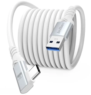 Link Cable 16FT, 10Gbps USB 3.1 for Meta Quest 3/3S/2/Pro/Pico 4 VR | High Speed Data Transfer USB to USB C, L-Shaped Right Angle Type C Charging Cord for PCVR/Steam VR Headset Accessories, White Link Cable 16FT, 10Gbps USB 3.1 for Meta Quest 3/3S/2/Pro/Pico 4 VR | High Speed Data Transfer USB to USB C, L-Shaped Right Angle Type C Charging Cord for PCVR/Steam VR Headset Accessories, White