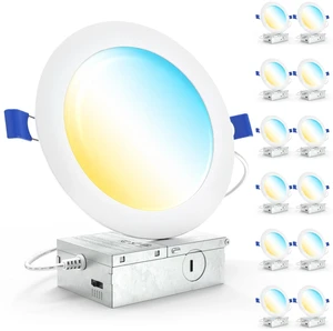 12 Pack 6 Inch Canless LED Ultra-Slim Recessed Light, 5CCT, 14W=100W | 1200LM, Selectable CCT 2700K/3000K/4000K/5000K/6000K, Dimmable, Wafer Thin, with Junction Box, Canless LED Ceiling Downlight 12 Pack 6 Inch Canless LED Ultra-Slim Recessed Light, 5CCT, 14W=100W | 1200LM, Selectable CCT 2700K/3000K/4000K/5000K/6000K, Dimmable, Wafer Thin, with Junction Box, Canless LED Ceiling Downlight