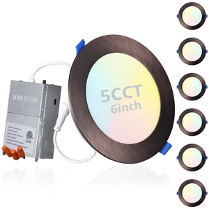 6-Pack 6 Inch 5CCT Slim Recessed Lights, Update Oil Rubbed Bronze | Ultra-Thin LED Recessed Lighting with J-Box, CRI90, Aluminum Dimmable Canless Downlight, ETL, 2700K/3000K/3500K/4000K/5000K 6-Pack 6 Inch 5CCT Slim Recessed Lights, Update Oil Rubbed Bronze | Ultra-Thin LED Recessed Lighting with J-Box, CRI90, Aluminum Dimmable Canless Downlight, ETL, 2700K/3000K/3500K/4000K/5000K