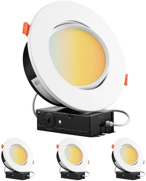TORCHSTAR 4-Pack 6 Inch Gimbal LED Recessed Lighting with J-Box, 5CCT | 2700K/3000K/3500K/4000K/5000K Selectable, Adjustable Recessed Downlight, CRI90+ Dimmable LED Retrofit Downlight, ETL TORCHSTAR 4-Pack 6 Inch Gimbal LED Recessed Lighting with J-Box, 5CCT | 2700K/3000K/3500K/4000K/5000K Selectable, Adjustable Recessed Downlight, CRI90+ Dimmable LED Retrofit Downlight, ETL
