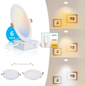 6Packs 8 Inch Recessed Light JBox, UltraThin CanKiller Canless | Dimmable,3000K/4000K/6000K cycle thru wall on/off switch,18W LED wafer,downlight,ceiling lighting,8"cutout,face dia 87/8 in 6Packs 8 Inch Recessed Light JBox, UltraThin CanKiller Canless | Dimmable,3000K/4000K/6000K cycle thru wall on/off switch,18W LED wafer,downlight,ceiling lighting,8"cutout,face dia 87/8 in