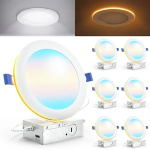 Sunco 6 Pack 6 Inch Canless LED Recessed Light, Night Light, 15W=110W 5CCT | 1500LM, Selectable CCT 2700K/3000K/4000K/5000K/6000K, with Junction Box, Slim LED Canless Downlight, for Low Ceilings Sunco 6 Pack 6 Inch Canless LED Recessed Light, Night Light, 15W=110W 5CCT | 1500LM, Selectable CCT 2700K/3000K/4000K/5000K/6000K, with Junction Box, Slim LED Canless Downlight, for Low Ceilings