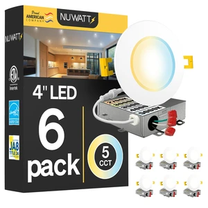 4 Inch Recessed Lights 5CCT 2700K-5000K, Dimmable, CRI 90, ETL, 6 PK | 45 Year Lifespan, 630 LM, Wet & IC Rated, Airtight, 27K/30K/35K/40K/50K, 9W, 120V, Canless 4" Wafer LED Lights, Energy Star 4 Inch Recessed Lights 5CCT 2700K-5000K, Dimmable, CRI 90, ETL, 6 PK | 45 Year Lifespan, 630 LM, Wet & IC Rated, Airtight, 27K/30K/35K/40K/50K, 9W, 120V, Canless 4" Wafer LED Lights, Energy Star