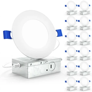 Sunco 12 Pack 4 Inch Ultra-Thin LED Recessed Light, Canless, 10W=60W | 650LM, 3000K Warm White, Ultra Thin, 10W, Dimmable, Canless, Junction Box, for Kitchens, Low Ceilings