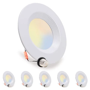 Energetic 5/6 Inch 5CCT LED Recessed Light, 2700K-6500K Selectable Downlight, Can Lights with Baffle Trim, CRI 90, Wet Rated, E26 Base, 10.5W=85W, Dimmable, Simple Retrofit Installation, ETL, 6 Pack Energetic 5/6 Inch 5CCT LED Recessed Light, 2700K-6500K Selectable Downlight, Can Lights with Baffle Trim, CRI 90, Wet Rated, E26 Base, 10.5W=85W, Dimmable, Simple Retrofit Installation, ETL, 6 Pack