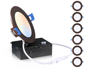 CLOUDY BAY Ultra Thin LED Recessed Ceiling Light,4 inch 3000K/ 4000K/ 5000K,Dimmable 10W CRI90+,Canless Light with Junction Box,IC Rated, Canless Wafer Downlight,Oil Rubbed Bronze,Damp Rated,6 Pack CLOUDY BAY Ultra Thin LED Recessed Ceiling Light,4 inch 3000K/ 4000K/ 5000K,Dimmable 10W CRI90+,Canless Light with Junction Box,IC Rated, Canless Wafer Downlight,Oil Rubbed Bronze,Damp Rated,6 Pack