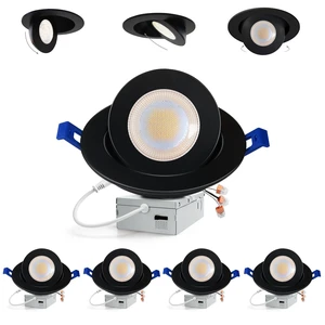 Adetu 6 inch Black Gimbal LED Recessed Light, 5CCT, 15W, 1700LM, 4 Pack | 360°+90° Rotatable, MultiAngle Adjustable, 2700K5000K Selectable CCT, 5%100% Dimming, Damp Rated, ETL&IC Adetu 6 inch Black Gimbal LED Recessed Light, 5CCT, 15W, 1700LM, 4 Pack | 360°+90° Rotatable, MultiAngle Adjustable, 2700K5000K Selectable CCT, 5%100% Dimming, Damp Rated, ETL&IC