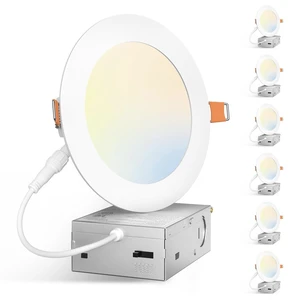Amico 6 Pack 5 Inch 5CCT Ultra-Thin LED Canless Recessed Ceiling Light | 2700K/3000K/3500K/4000K/5000K Selectable, 11W=75W, 900LM High Brightness, Dimmable Wafer Downlight with Junction Box, ETL&FCC Amico 6 Pack 5 Inch 5CCT Ultra-Thin LED Canless Recessed Ceiling Light | 2700K/3000K/3500K/4000K/5000K Selectable, 11W=75W, 900LM High Brightness, Dimmable Wafer Downlight with Junction Box, ETL&FCC